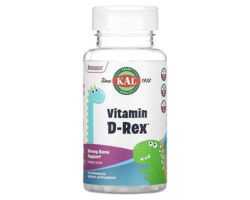 KAL, Vitamin D-Rex, Bubblegum, 400 IU, 90 Chewables KAL, Vitamin D-Rex, Bubblegum, 400 IU, 90 Chewables