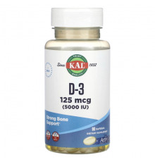 Витамин D KAL, D-3, 125 mcg (5,000 IU), 90 Softgels