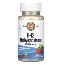 Витамины группы B KAL, B-12 Methylcobalamin, Berry, 1,000 mcg, 60 Lozenges