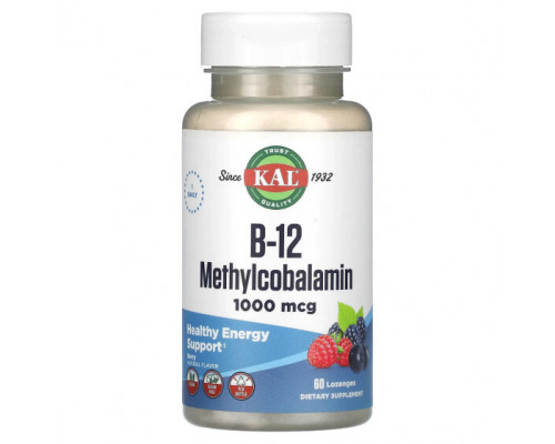 Витамины группы B KAL, B-12 Methylcobalamin, Berry, 1,000 mcg, 60 Lozenges Витамины группы B KAL, B-12 Methylcobalamin, Berry, 1,000 mcg, 60 Lozenges