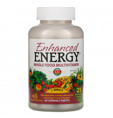 KAL, Enhanced Energy, Whole Food Multivitamin, Mango Pineapple Flavor, 60 Chewable Tablets