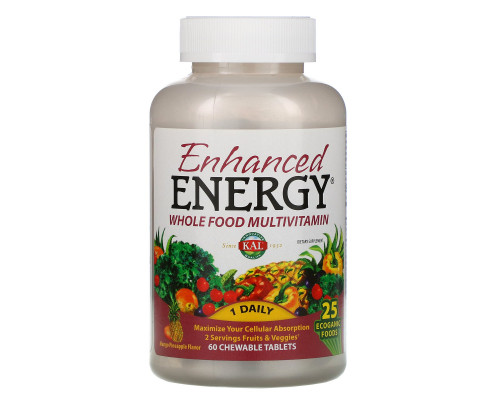 KAL, Enhanced Energy, Whole Food Multivitamin, Mango Pineapple Flavor, 60 Chewable Tablets KAL, Enhanced Energy, Whole Food Multivitamin, Mango Pineapple Flavor, 60 Chewable Tablets