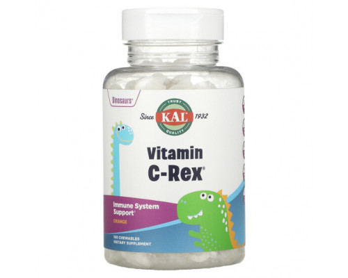 Витамин C KAL, Dinosaurs,Vitamin C-Rex, витамин С, со вкусом апельсина, 100 жевательных таблеток Витамин C KAL, Dinosaurs,Vitamin C-Rex, витамин С, со вкусом апельсина, 100 жевательных таблеток