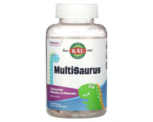 KAL, MultiSaurus, со вкусом ягодного ассорти, 90 жевательных таблеток KAL, MultiSaurus, со вкусом ягодного ассорти, 90 жевательных таблеток