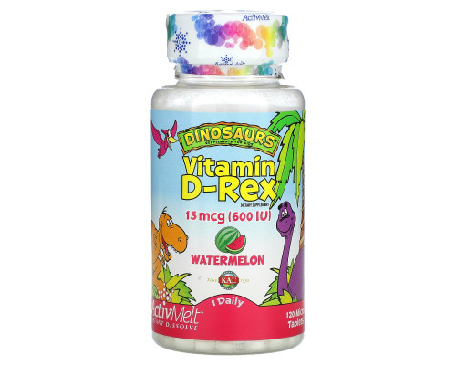 KAL, Vitamin D-Rex, Watermelon, 600 IU, 120 Micro Tablets KAL, Vitamin D-Rex, Watermelon, 600 IU, 120 Micro Tablets