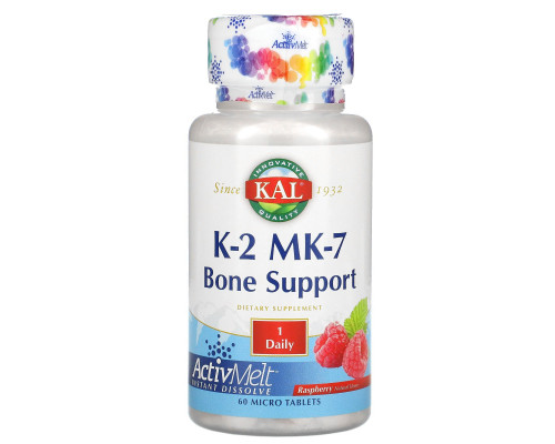 KAL, K-2 MK-7, Bone Support, Raspberry, 60 Micro Tablets KAL, K-2 MK-7, Bone Support, Raspberry, 60 Micro Tablets