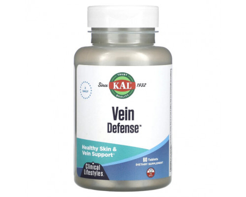 Растительные экстракты и настойки KAL, Vein Defense, 60 таблеток Растительные экстракты и настойки KAL, Vein Defense, 60 таблеток