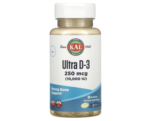 KAL, Ultra D-3, 250 mcg (10,000 IU), 90 Softgels KAL, Ultra D-3, 250 mcg (10,000 IU), 90 Softgels