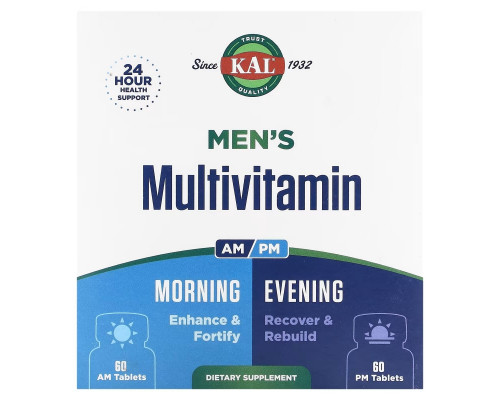 KAL, Men's Multivitamin, Morning & Evening, 2 Pack, 60 Tablets Each KAL, Men's Multivitamin, Morning & Evening, 2 Pack, 60 Tablets Each