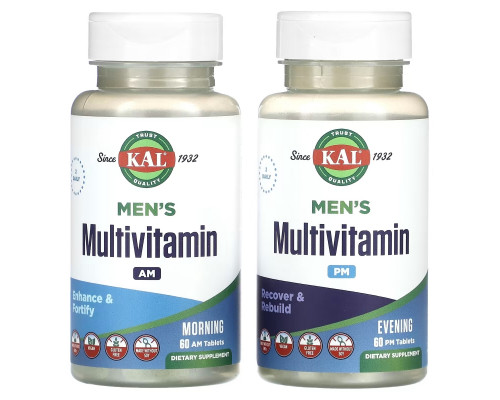 KAL, Men's Multivitamin, Morning & Evening, 2 Pack, 60 Tablets Each KAL, Men's Multivitamin, Morning & Evening, 2 Pack, 60 Tablets Each