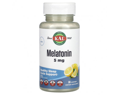 БАДы KAL, Melatonin, Lemon, 5 mg, 30 Lozenges БАДы KAL, Melatonin, Lemon, 5 mg, 30 Lozenges