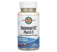 Витамин К KAL, Balanced K2 Plus D3, 60 Tablets