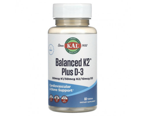 Витамин К KAL, Balanced K2 Plus D3, 60 Tablets Витамин К KAL, Balanced K2 Plus D3, 60 Tablets