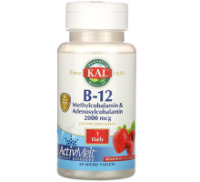 KAL, B-12 Methylcobalamin & Adenosylcobalamin, ActivMelt, Mixed Berry, 2000 mcg, 60 Micro Tablets