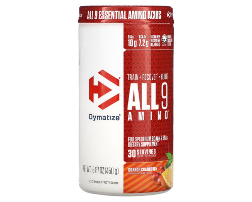 Dymatize Nutrition, All 9 Amino, апельсин и клюква, 15,87 унц. (450 г) Dymatize Nutrition, All 9 Amino, апельсин и клюква, 15,87 унц. (450 г)