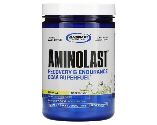 Gaspari Nutrition, Aminolast, Recovery & Endurance BCAA Superfuel, Lemon Ice, 14.8 oz (420 g) Gaspari Nutrition, Aminolast, Recovery & Endurance BCAA Superfuel, Lemon Ice, 14.8 oz (420 g)