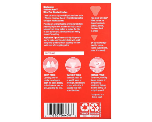 Neutrogena, Stubborn Acne Ultra-Thin Blemish Patches , 10 Count Neutrogena, Stubborn Acne Ultra-Thin Blemish Patches , 10 Count
