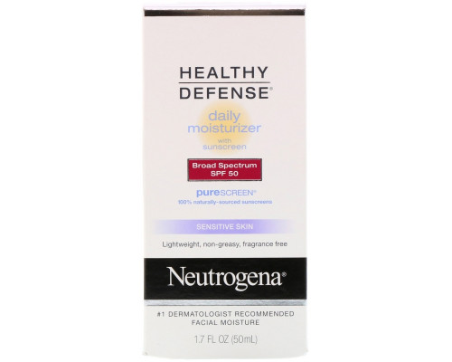 Neutrogena, Healthy Defense, Daily Moisturizer with Sunscreen, Broad Spectrum SPF 50, Sensitive Skin, 1.7 fl oz (50 ml) Neutrogena, Healthy Defense, Daily Moisturizer with Sunscreen, Broad Spectrum SPF 50, Sensitive Skin, 1.7 fl oz (50 ml)