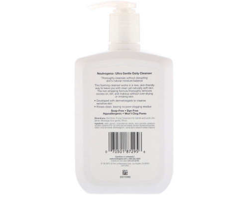 Neutrogena, Ultra Gentle, Daily Cleanser, Foaming Formula, 12 fl oz (354 ml) Neutrogena, Ultra Gentle, Daily Cleanser, Foaming Formula, 12 fl oz (354 ml)