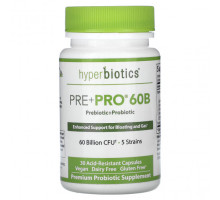 Пребиотики и пробиотики Hyperbiotics, Pre + Pro 60B, 60 млрд КОЕ, 30 кислотостойких капсул