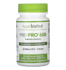 Пребиотики и пробиотики Hyperbiotics, Pre + Pro 60B, 60 млрд КОЕ, 30 кислотостойких капсул
