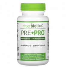 Пребиотики и пробиотики Hyperbiotics, Pre + Pro, 60 млрд КОЕ, 60 кислотостойких капсул