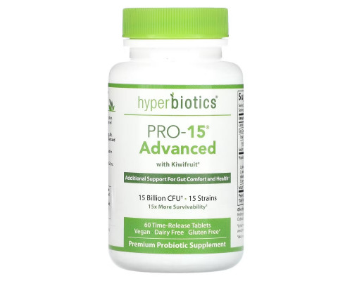 Hyperbiotics, ПРО-15, Продвинутая Сила, С Киви, 15 Миллиардов КОЕ, 60 Таблеток Hyperbiotics, ПРО-15, Продвинутая Сила, С Киви, 15 Миллиардов КОЕ, 60 Таблеток