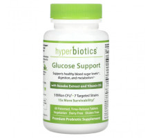 Пребиотики и пробиотики Hyperbiotics, Поддержка уровня глюкозы, с экстрактом банабы и витамином D3, 5 млрд КОЕ, 60 запатентованных таблеток с замедленным высвобождением