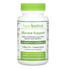 Пребиотики и пробиотики Hyperbiotics, Поддержка уровня глюкозы, с экстрактом банабы и витамином D3, 5 млрд КОЕ, 60 запатентованных таблеток с замедленным высвобождением