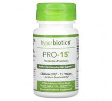 Пребиотики и пробиотики Hyperbiotics, Pro-15, пребиотик и пробиотик, 5 млрд КОЕ, 30 гранул замедленного высвобождения