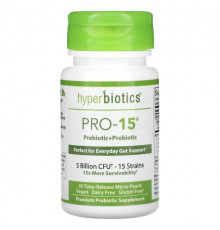 Пребиотики и пробиотики Hyperbiotics, Pro-15, пребиотик и пробиотик, 5 млрд КОЕ, 30 гранул замедленного высвобождения