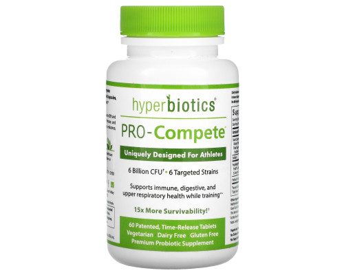 Hyperbiotics, PRO-Compete, Uniquely Designed for Athletes, 6 Billion CFU, 60 Time-Release Tablets Hyperbiotics, PRO-Compete, Uniquely Designed for Athletes, 6 Billion CFU, 60 Time-Release Tablets