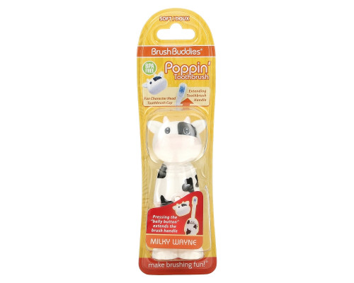 Brush Buddies, Poppin', Milky Wayne Cow, Soft, 1 Toothbrush Brush Buddies, Poppin', Milky Wayne Cow, Soft, 1 Toothbrush