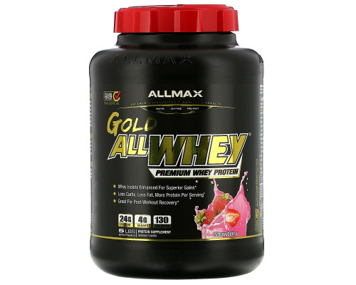 ALLMAX Nutrition, AllWhey Gold, Premium Isolate / Whey Protein Blend, Strawberry, 5 lbs. (2.27 kg) ALLMAX Nutrition, AllWhey Gold, Premium Isolate / Whey Protein Blend, Strawberry, 5 lbs. (2.27 kg)