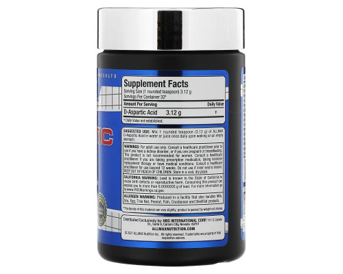 ALLMAX Nutrition, 100% Pure Pharmaceutical Grade D-Aspartic Acid, 3.5 oz (100 g)