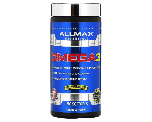 ALLMAX Nutrition, Omega 3, Ultra-Pure Cold-Water Fish Oil Concentrate, 180 Softgels ALLMAX Nutrition, Omega 3, Ultra-Pure Cold-Water Fish Oil Concentrate, 180 Softgels