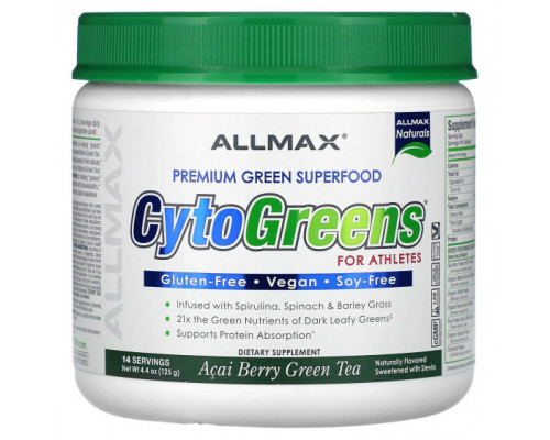 Суперфуды CytoGreens For Athletes, Acai Berry Green Tea, 4.4 oz (125 g) Суперфуды CytoGreens For Athletes, Acai Berry Green Tea, 4.4 oz (125 g)