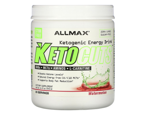 ALLMAX Nutrition, KetoCuts, кетогенный энергетический напиток, арбуз, 8,47 унции (240 г) ALLMAX Nutrition, KetoCuts, кетогенный энергетический напиток, арбуз, 8,47 унции (240 г)