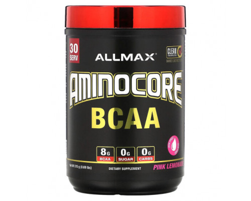 Аминокислоты ALLMAX, AMINOCORE BCAA, розовый лимонад, 315 г (0,69 фунта) Аминокислоты ALLMAX, AMINOCORE BCAA, розовый лимонад, 315 г (0,69 фунта)