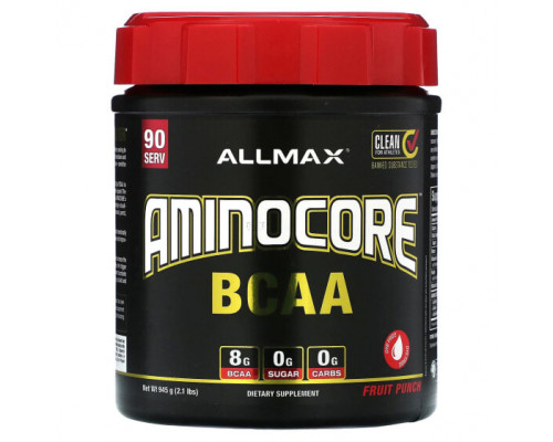 Аминокислоты ALLMAX, AMINOCORE BCAA, фруктовый пунш, 945 г (2,1 фунта) Аминокислоты ALLMAX, AMINOCORE BCAA, фруктовый пунш, 945 г (2,1 фунта)