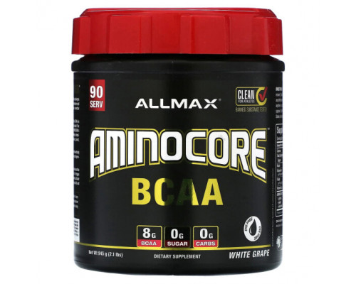 Аминокислоты ALLMAX, AMINOCORE BCAA, белый виноград, 945 г (2,1 фунта) Аминокислоты ALLMAX, AMINOCORE BCAA, белый виноград, 945 г (2,1 фунта)