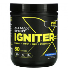 Предтренировочные комплексы ALLMAX, Igniter, перед тренировкой, с голубой малиной, 320 г (11,28 унции)