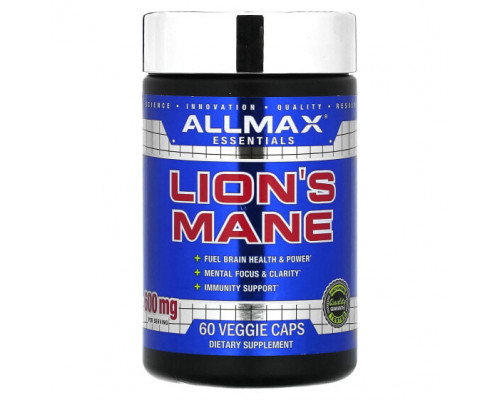 Грибы ALLMAX, Львиная грива, 300 мг, 60 вегетарианских капсул Грибы ALLMAX, Львиная грива, 300 мг, 60 вегетарианских капсул