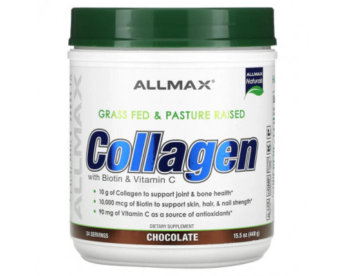 Коллаген ALLMAX, Коллаген с биотином и витамином C, шоколад, 440 г (15,5 унции) Коллаген ALLMAX, Коллаген с биотином и витамином C, шоколад, 440 г (15,5 унции)