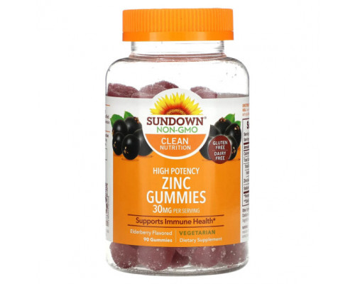 Цинк Sundown Naturals, Жевательные таблетки с цинком, высокоэффективные, с бузиной, 15 мг, 90 жевательных таблеток Цинк Sundown Naturals, Жевательные таблетки с цинком, высокоэффективные, с бузиной, 15 мг, 90 жевательных таблеток