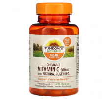 От гриппа и простуды Sundown Naturals, Жевательный витамин C с натуральным шиповником, апельсин, 500 мг, 100 жевательных таблеток