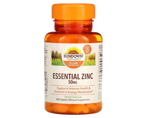 От гриппа и простуды Sundown Naturals, Незаменимый цинк, 50 мг, 100 капсул От гриппа и простуды Sundown Naturals, Незаменимый цинк, 50 мг, 100 капсул