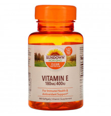 Sundown Naturals, Витамин E, 180 мг (400 МЕ), 100 мягких таблеток