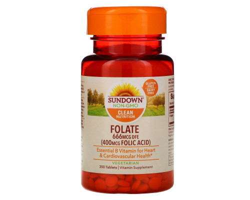Sundown Naturals, Фолиевая кислота, 400 мкг, 350 таблеток Sundown Naturals, Фолиевая кислота, 400 мкг, 350 таблеток