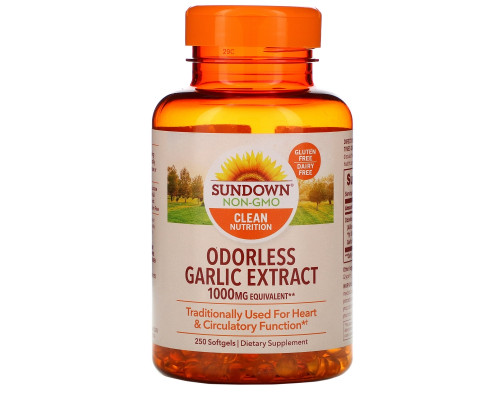 Sundown Naturals, Экстракт чеснока без запаха, 1000 мг, 250 мягких таблеток Sundown Naturals, Экстракт чеснока без запаха, 1000 мг, 250 мягких таблеток